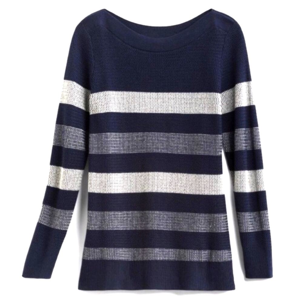 NWT Market & Spruce Tawnee Waffle Stitch Striped Pullover Sweater Navy/White MP